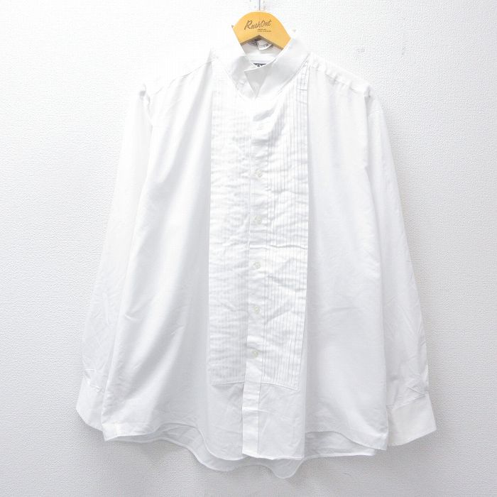 XL★古着 長袖 シャツ メンズ 90年代 90s 大きいサイズ スタンドカラー 白 ホワイト 【spe】 25oct01 中古 トップス