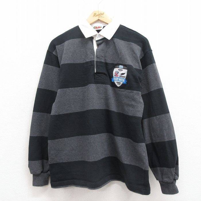 L★古着 バーバリアン 長袖 ラガー シャツ メンズ AIG コットン カナダ製 黒 ブラック ボーダー 25oct02 中古 トップス
