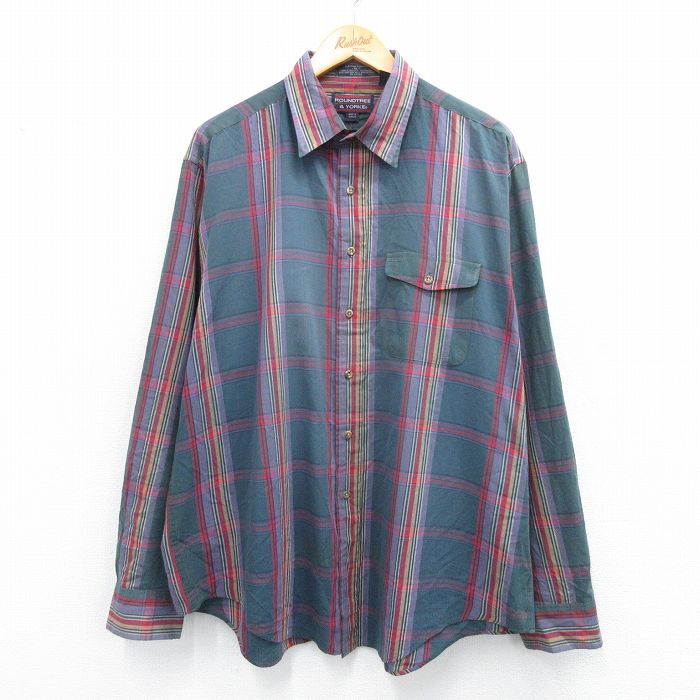 XL★古着 長袖 シャツ メンズ 90年代 90s 大きいサイズ 緑他 グリーン チェック 25oct02 中古 トップス