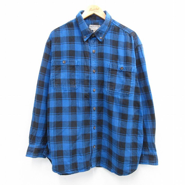 XL★古着 DULUTH TRADING 長袖 シャツ メンズ 大きいサイズ コットン ボタンダウン 紺他 ネイビー チェック 25oct02 中古 トップス