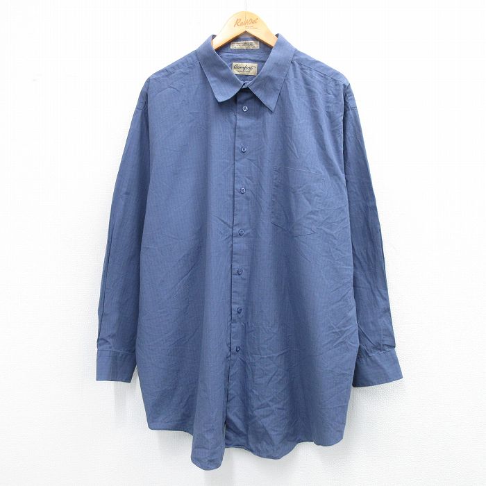 XL★古着 長袖 シャツ メンズ 大きいサイズ ロング丈 薄紺 ネイビー 25oct02 中古 トップス