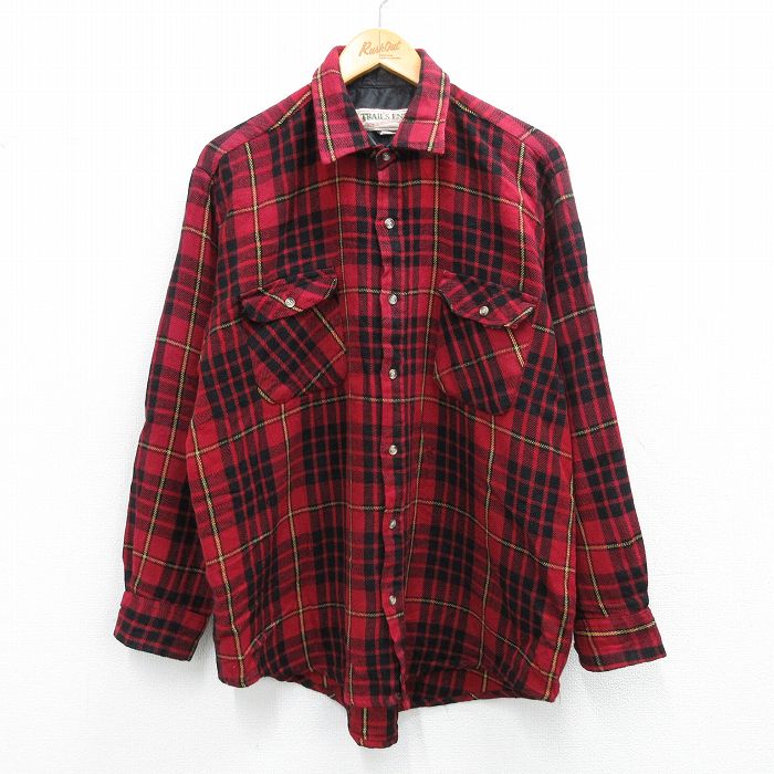 XL★古着 長袖 シャツ メンズ 赤他 レッド チェック 25oct02 中古 トップス