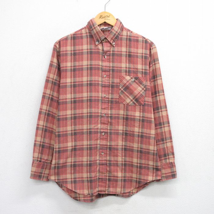 L★古着 長袖 シャツ メンズ 90年代 90s ボタンダウン USA製 赤系他 レッド チェック 25oct03 中古 トップス
