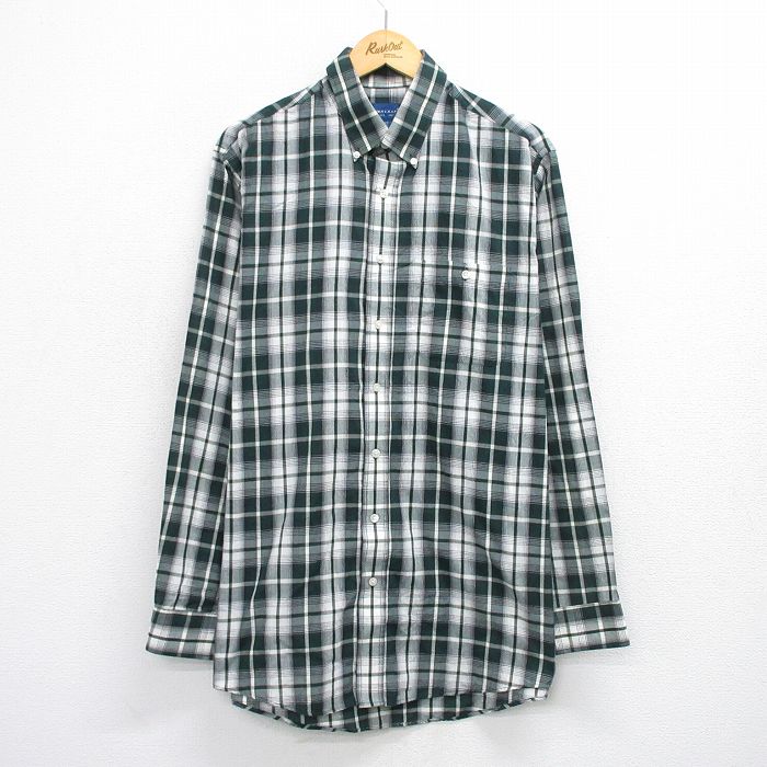 XL★古着 タウンクラフト 長袖 シャツ メンズ 90年代 90s ロング丈 ボタンダウン 緑他 グリーン チェック 25oct03 中古 トップス