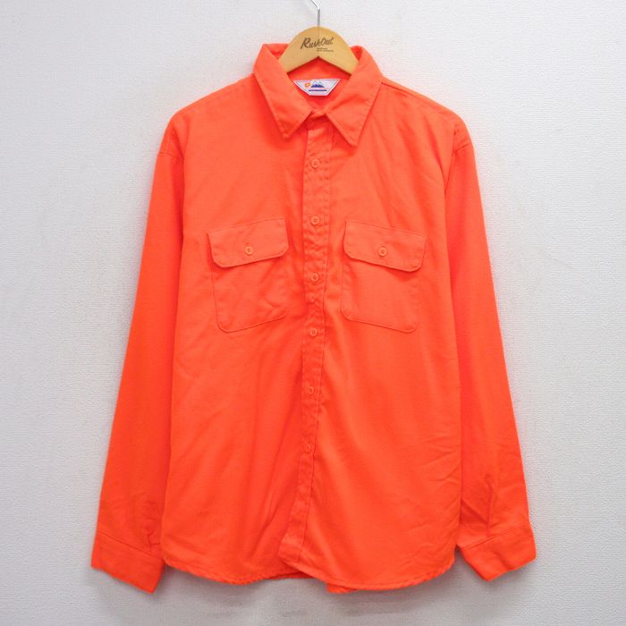 XL★古着 長袖 シャツ メンズ 80年代 80s 大きいサイズ USA製 オレンジ 25oct03 中古 トップス