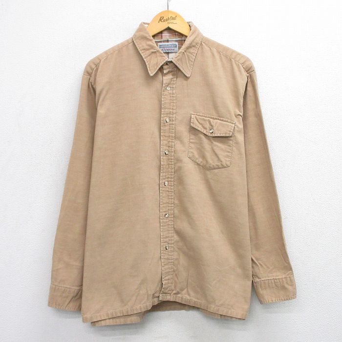 XL★古着 長袖 シャツ メンズ 90年代 90s コーデュロイ USA製 ベージュ カーキ 25oct08 中古 トップス