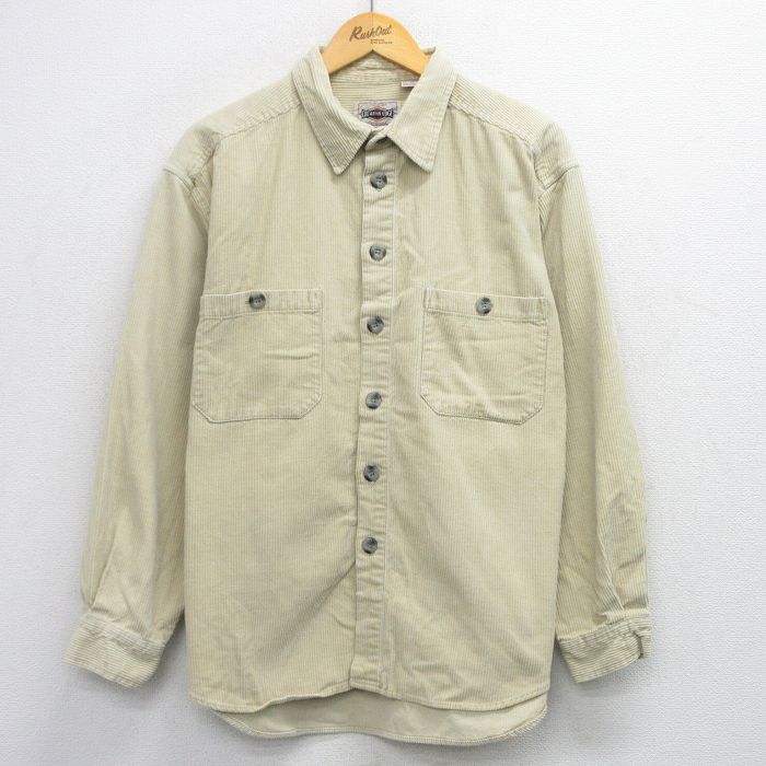 XL★古着 長袖 シャツ メンズ 00年代 00s コーデュロイ 太畝 コットン 薄ベージュ カーキ 25oct08 中古 トップス