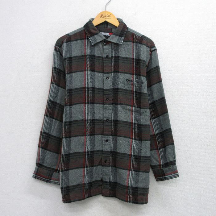 XL★古着 サウスポール 長袖 シャツ メンズ 大きいサイズ グレー他 チェック 25oct08 中古 トップス