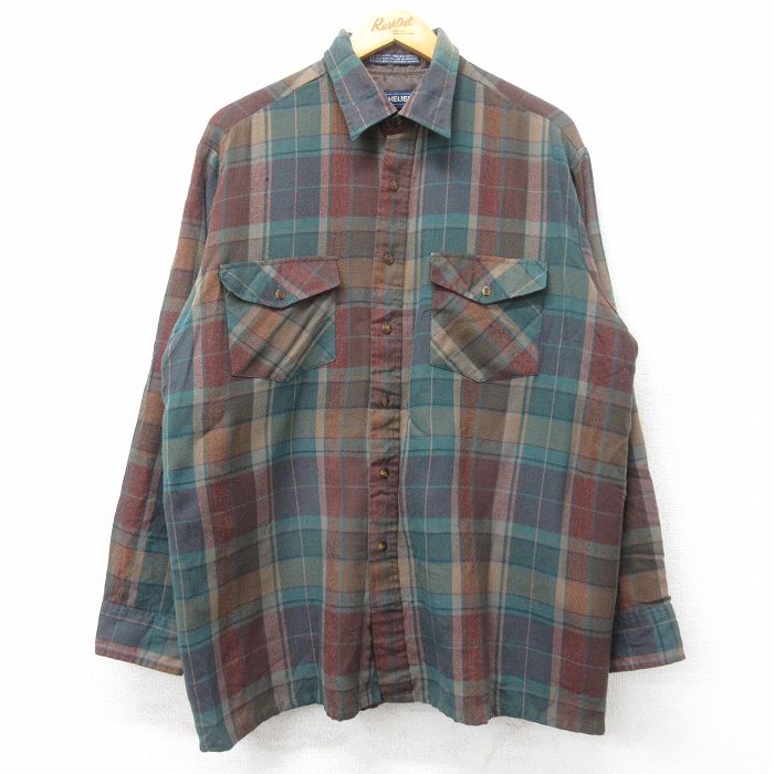 【20%OFF】XL★古着 バンヒューセン 長袖 シャツ メンズ 90年代 90s 濃緑他 グリーン チェック 25oct17 中古 トップス