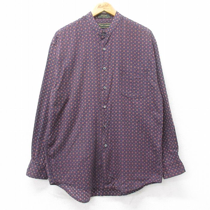 M★古着 長袖 シャツ メンズ 00年代 00s 総柄 コットン ノーカラー 紺他 ネイビー 【spe】 25oct17 中古 トップス
