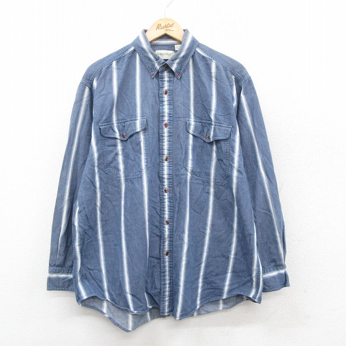 XL★古着 セントジョンズベイ 長袖 シャツ メンズ 90年代 90s 大きいサイズ コットン ボタンダウン 紺他 ネイビー 25oct17 中古 トップス