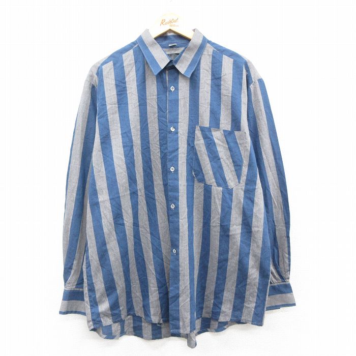 XL★古着 長袖 シャツ メンズ 80年代 80s 紺他 ネイビー ストライプ 25oct18 中古 トップス