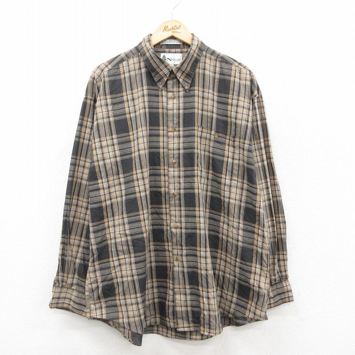 XL★古着 長袖 シャツ メンズ 00年代 00s 大きいサイズ ボタンダウン ベージュ他 カーキ チェック 25oct18 中古 トップス