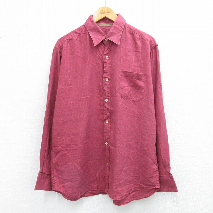 XL★古着 トミーバハマ 長袖 シャツ メンズ リネン 赤系 レッド 25oct21 中古 トップス