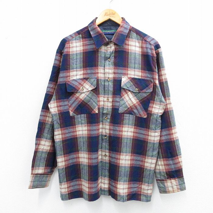 L★古着 長袖 シャツ メンズ 紺他 ネイビー チェック 25oct21 中古 トップス