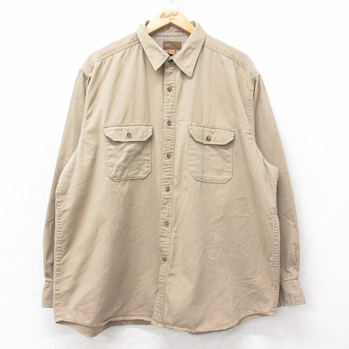 【20%OFF】XL★古着 FADED GLORY 長袖 シャツ メンズ 大きいサイズ ロング丈 コットン ベージュ カーキ 25oct21 中古 トップス