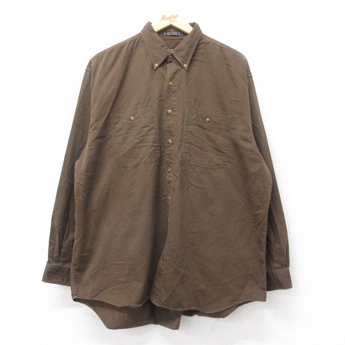 XL★古着 長袖 シャツ メンズ 00年代 00s 大きいサイズ コットン ボタンダウン 濃ベージュ カーキ 25oct21 中古 トップス