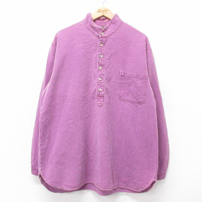 XL★古着 長袖 シャツ メンズ 90年代 90s スタンドカラー USA製 紫 パープル 25oct21 中古 トップス