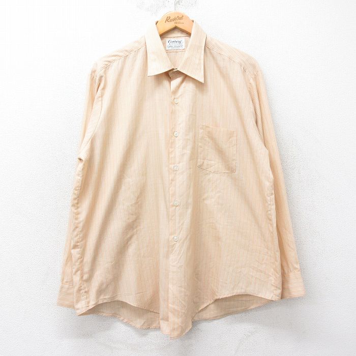 XL★古着 バンヒューセン 長袖 シャツ メンズ 90年代 90s ベージュ他 カーキ ストライプ 25oct21 中古 トップス