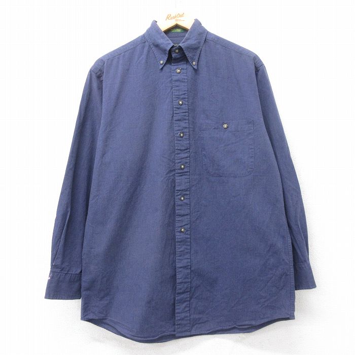 L★古着 長袖 シャツ メンズ コットン ボタンダウン 紺 ネイビー 25oct21 中古 トップス