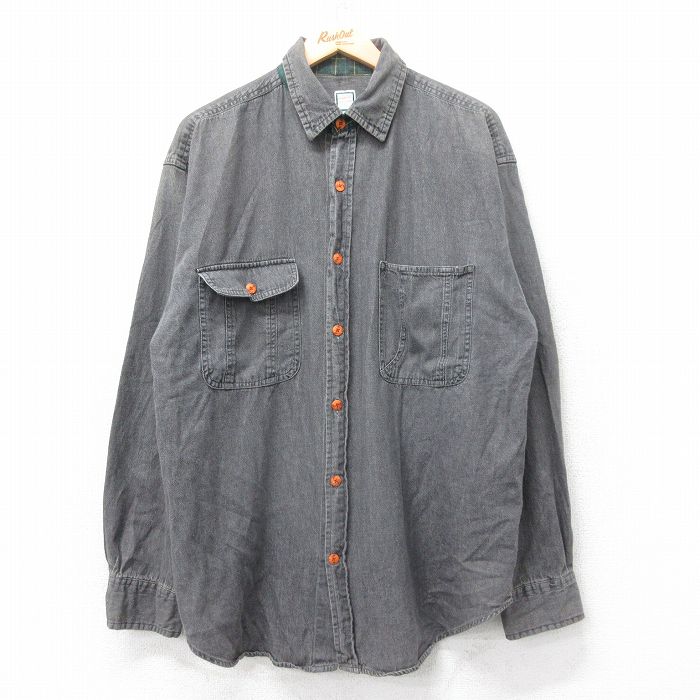 L★古着 長袖 シャツ メンズ ロング丈 黒 ブラック デニム 25oct21 中古 トップス