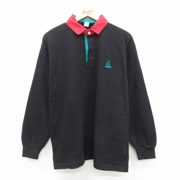 L★古着 長袖 ラガー シャツ メンズ 90年代 90s ヨット コットン USA製 黒 ブラック 25oct21 中古 トップス