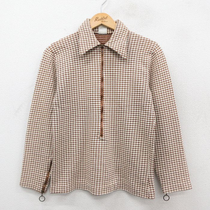 S★古着 ピエールカルダン pierre cardin 長袖 ハーフジップ トップス メンズ 70年代 70s 茶他 ブラウン チェック 25oct21 中古