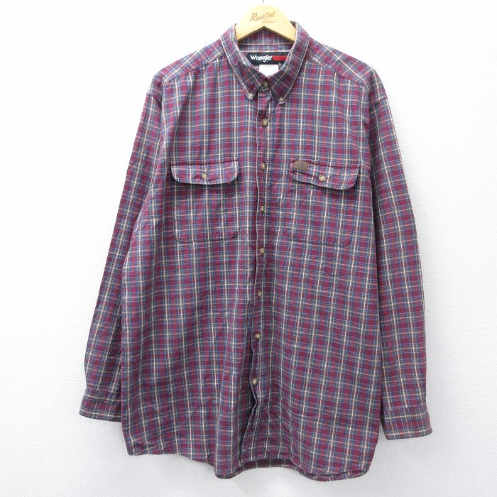 【50%OFF】ラングラー 長袖シャツ チェック バーガンディ XL | 古着