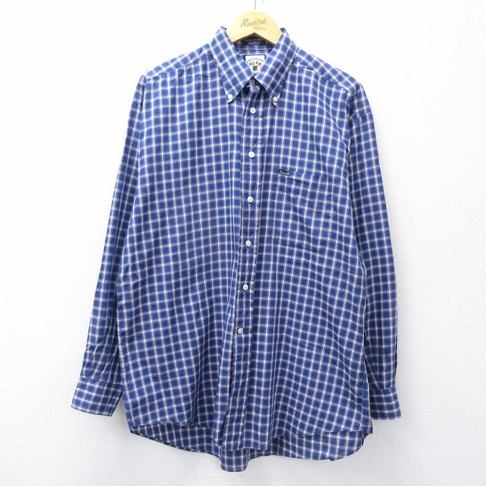 XL★古着 長袖 シャツ メンズ 90年代 90s コットン ボタンダウン USA製 青他 ブルー チェック 25oct24 中古 トップス