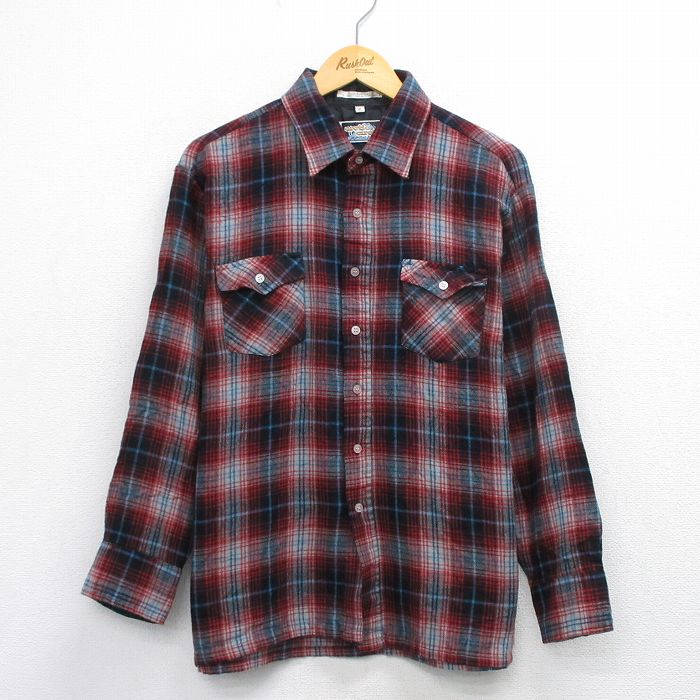 XL★古着 長袖 シャツ メンズ 80年代 80s 赤他 レッド チェック 25oct24 中古 トップス