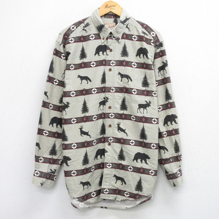 L★古着 ウールリッチ WOOLRICH 長袖 シャツ メンズ 00年代 00s クマ ロング丈 コットン ボタンダウン ベージュ系他 カーキ 【spe】 25oct24 中古 トップス