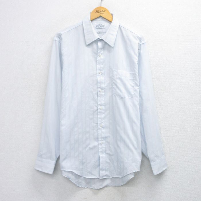 【20%OFF】XL★古着 アロー 長袖 シャツ メンズ 90年代 90s 大きいサイズ ロング丈 USA製 薄紺 ネイビー ストライプ 25oct29 中古 トップス