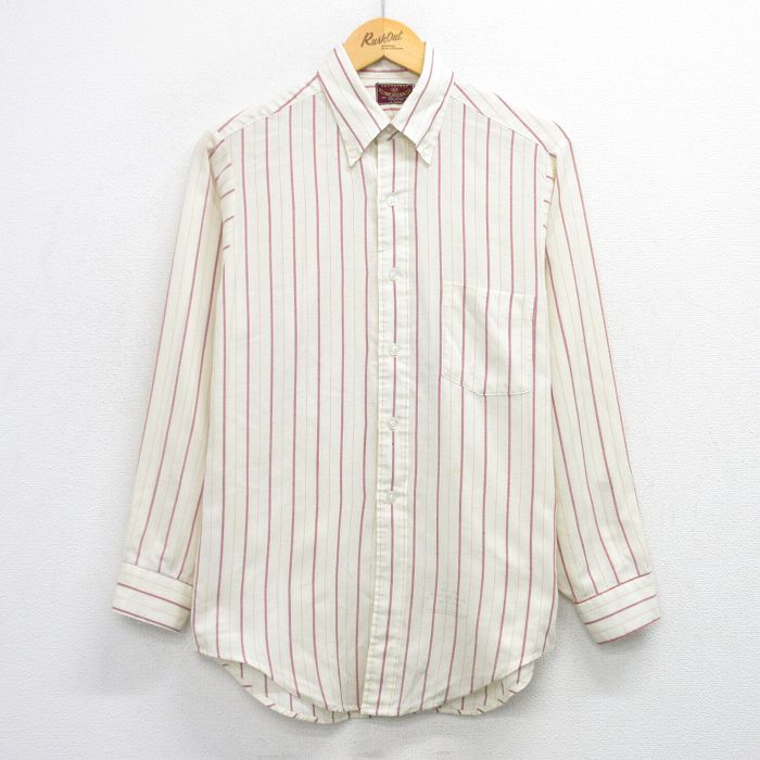 【20%OFF】M★古着 バンヒューセン 長袖 シャツ メンズ 70年代 70s ボタンダウン 薄黄 イエロー ストライプ 25oct29 中古 トップス