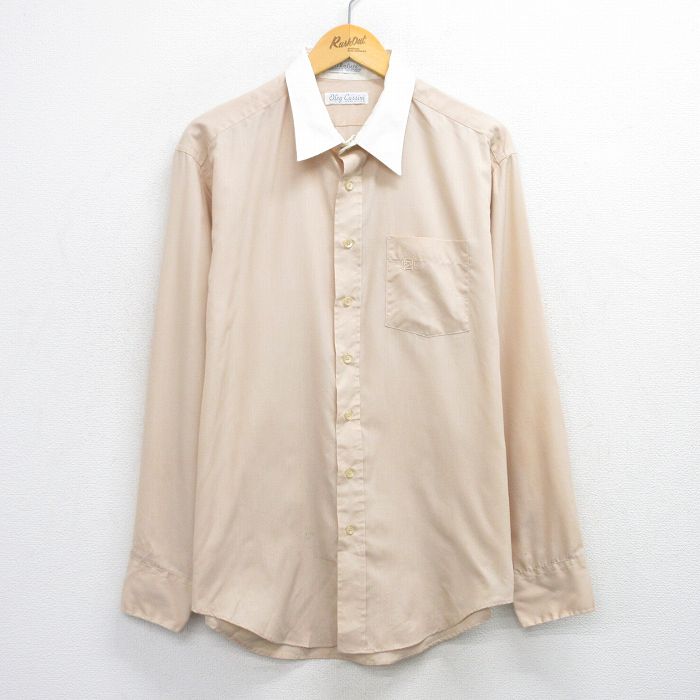 XL★古着 長袖 シャツ メンズ 90年代 90s 大きいサイズ ロング丈 USA製 ベージュ他 カーキ 25oct29 中古 トップス