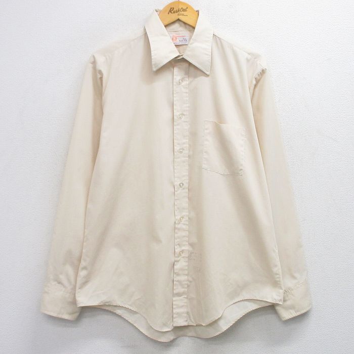 XL★古着 マンハッタン 長袖 シャツ メンズ 90年代 90s USA製 薄ベージュ カーキ 25oct29 中古 トップス