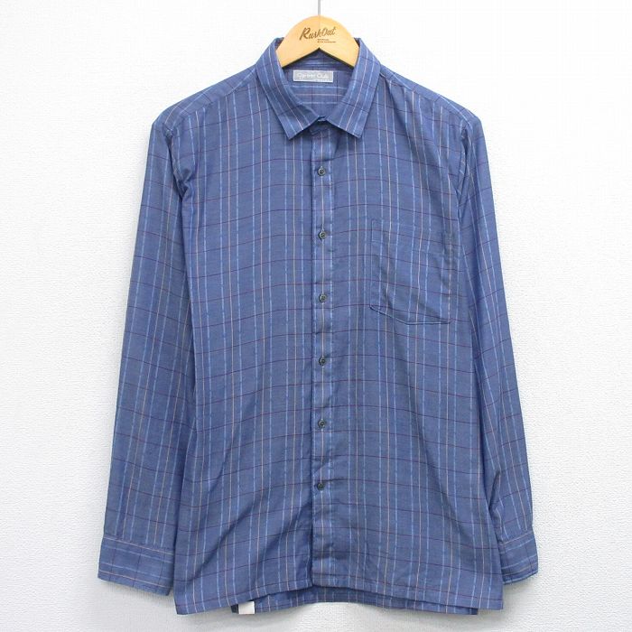 L★古着 長袖 シャツ メンズ 90年代 90s USA製 紺他 ネイビー チェック 25oct29 中古 トップス