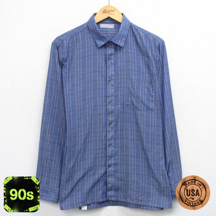 【50%OFF】90s 長袖シャツ チェック ネイビー L | 古着