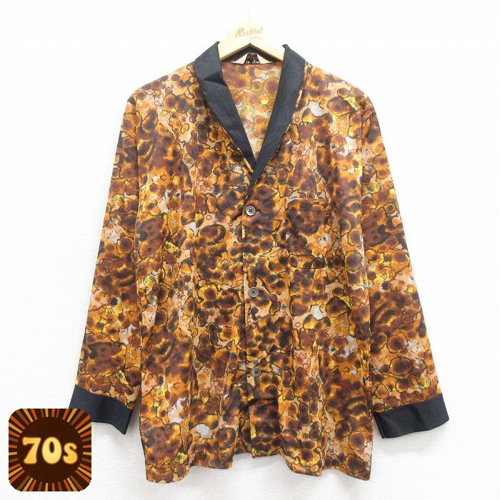 【50%OFF】マンシングウェア 70s 長袖パジャマシャツ 総柄 ブラウン M | 古着