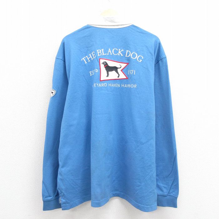 XL★古着 長袖 ラガー シャツ メンズ The Black Dog 刺繍 大きいサイズ コットン 水色 25oct29 中古 トップス