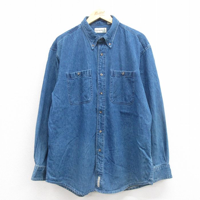 XL★古着 長袖 シャツ メンズ 00年代 00s コットン ボタンダウン 紺 ネイビー デニム 25oct29 中古 トップス