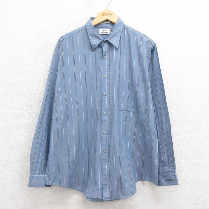 XL★古着 長袖 シャツ メンズ 00年代 00s 薄紺 ネイビー ストライプ 25oct29 中古 トップス