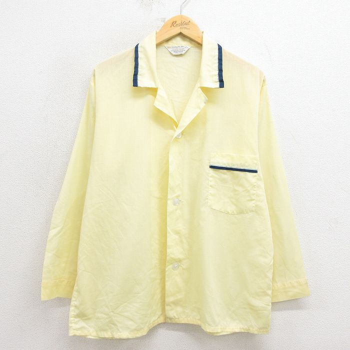 L★古着 JCペニー 長袖 パジャマ シャツ メンズ 80年代 80s 開襟 オープンカラー 薄黄 イエロー 25oct29 中古 トップス