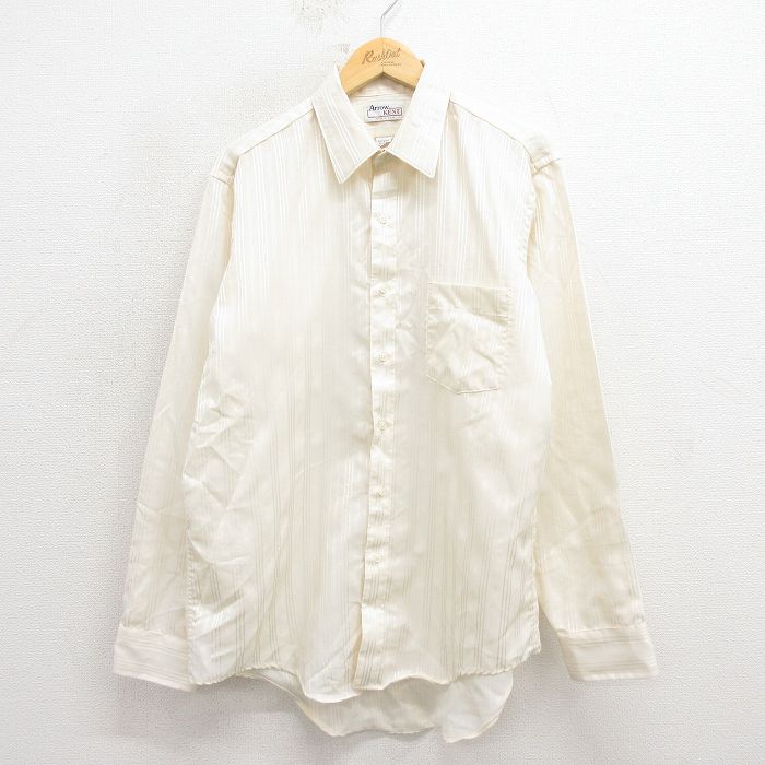 XL★古着 アロー 長袖 シャツ メンズ 80年代 80s USA製 薄ベージュ カーキ ストライプ 25oct29 中古 トップス