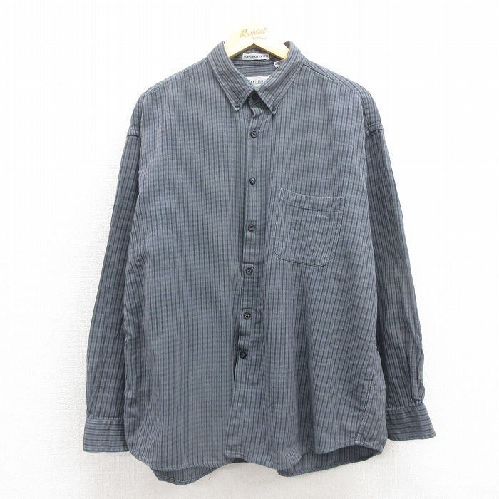 XL★古着 バンヒューセン 長袖 シャツ メンズ 00年代 00s 大きいサイズ コットン ボタンダウン グレー チェック 25oct29 中古 トップス