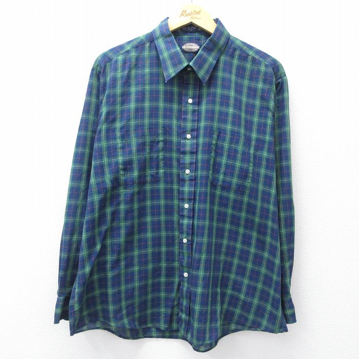 XL★古着 タウンクラフト 長袖 シャツ メンズ 90年代 90s 大きいサイズ 緑他 グリーン チェック 25oct30 中古 トップス