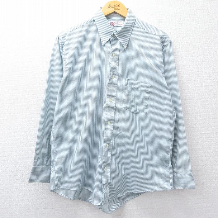 XL★古着 長袖 シャツ メンズ 90年代 90s ボタンダウン USA製 薄緑 グリーン ストライプ 25oct30 中古 トップス