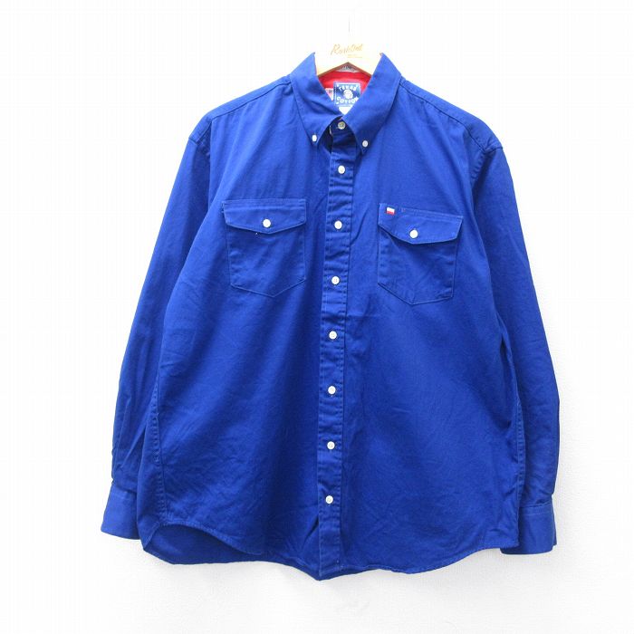 XL★古着 長袖 シャツ メンズ 90年代 90s コットン ボタンダウン USA製 青 ブルー 25oct30 中古 トップス