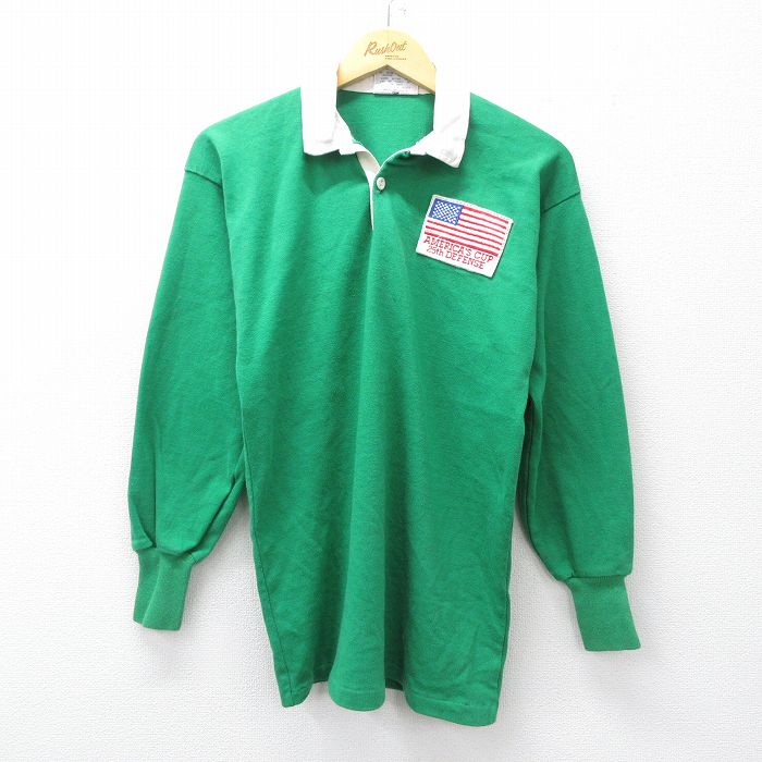 S★古着 カンタベリー 長袖 ラガー シャツ メンズ 80年代 80s 星条旗 緑 グリーン 25oct30 中古 トップス