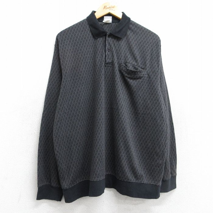 XL★古着 HABAND 長袖 ポロ シャツ メンズ 黒他 ブラック 25oct31 中古 トップス