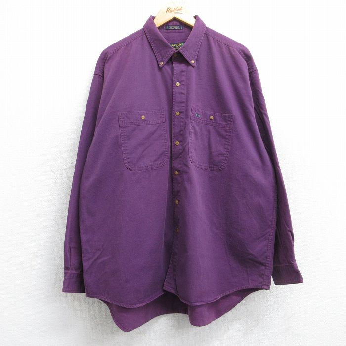XL★古着 長袖 シャツ メンズ 00年代 00s 大きいサイズ コットン ボタンダウン 紫 パープル 25oct31 中古 トップス